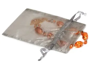 Organza Sheer Drawstring Bags: Charcoal / 10 Pack / 5x7"