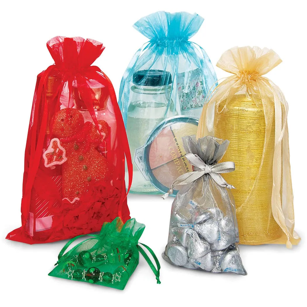 Organza Sheer Drawstring Bags: Charcoal / 10 Pack / 5x7"