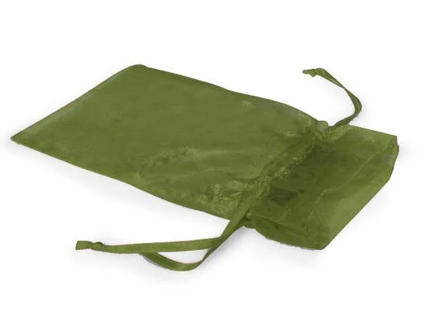 Organza Sheer Drawstring Bags: Moss Green / 10 Pack / 3x4"
