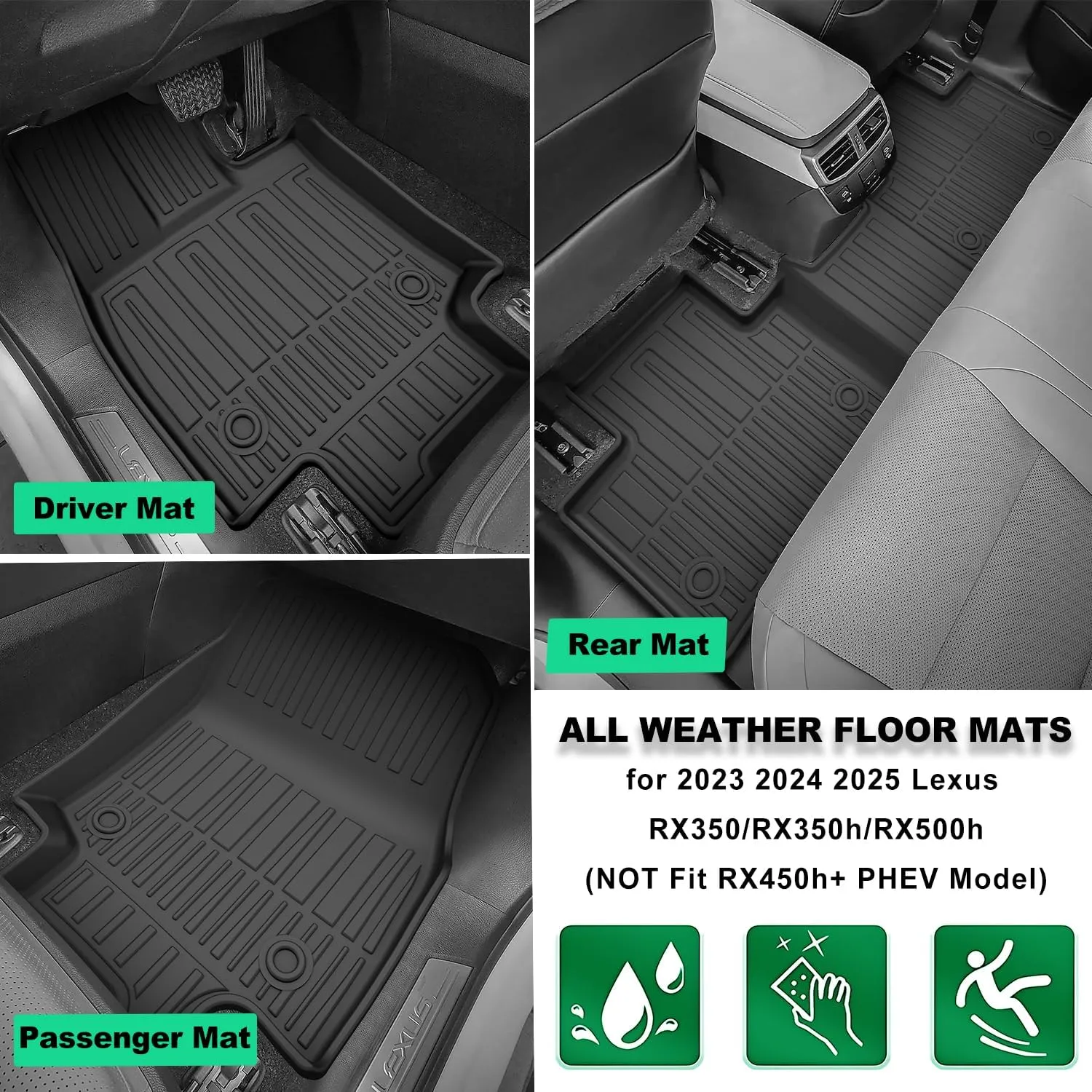 Original 2023-2025 RX Floor Mats for Lexus RX350/RX350h/RX500h (NOT Fit RX450h  PHEV Model) - Custom Fit TPE Floor Liners - All Weather Floor Mats for Lexus RX 2025 2024 2023