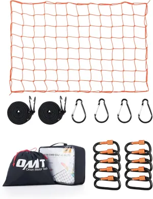 Orion Motor Tech Small Cargo Net, 3'x4' Cargo Net for Roof Rack with 4"x4" Small Mesh, 6'x8' Max Size Truck Bed Net with Locking Carabiners, Straps, Automotive Cargo Net (3 x 4 ft., Orange)