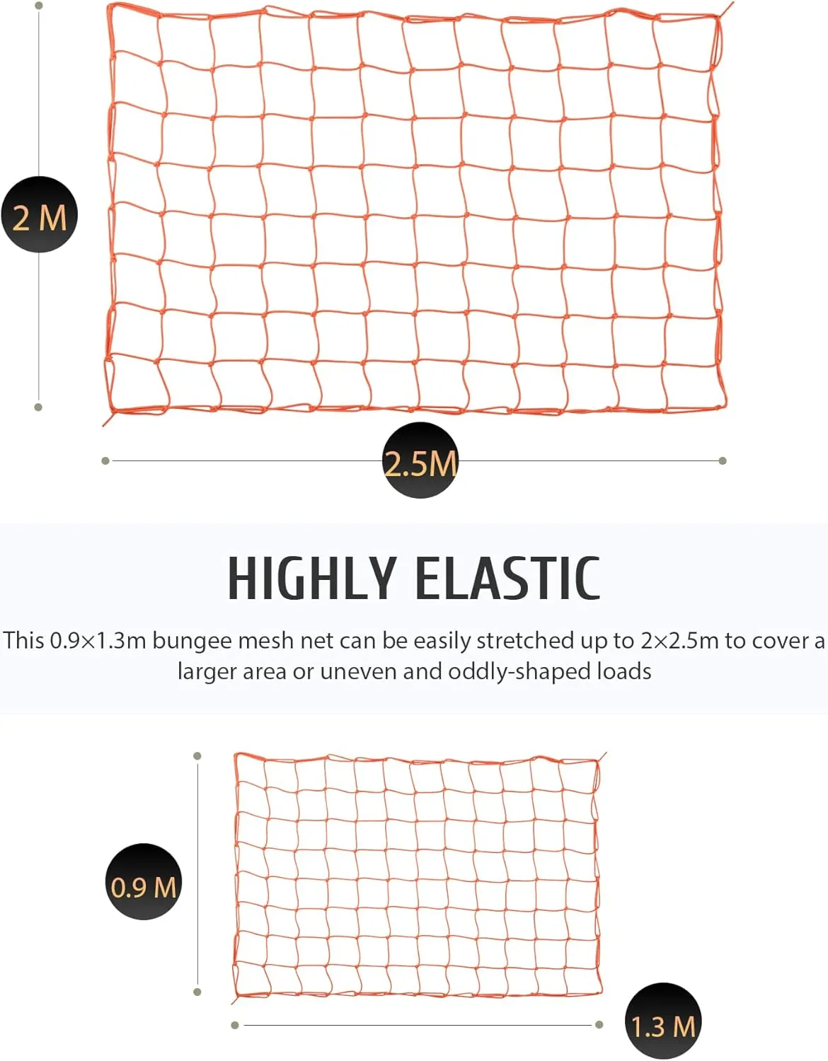Orion Motor Tech Small Cargo Net, 3'x4' Cargo Net for Roof Rack with 4"x4" Small Mesh, 6'x8' Max Size Truck Bed Net with Locking Carabiners, Straps, Automotive Cargo Net (3 x 4 ft., Orange)