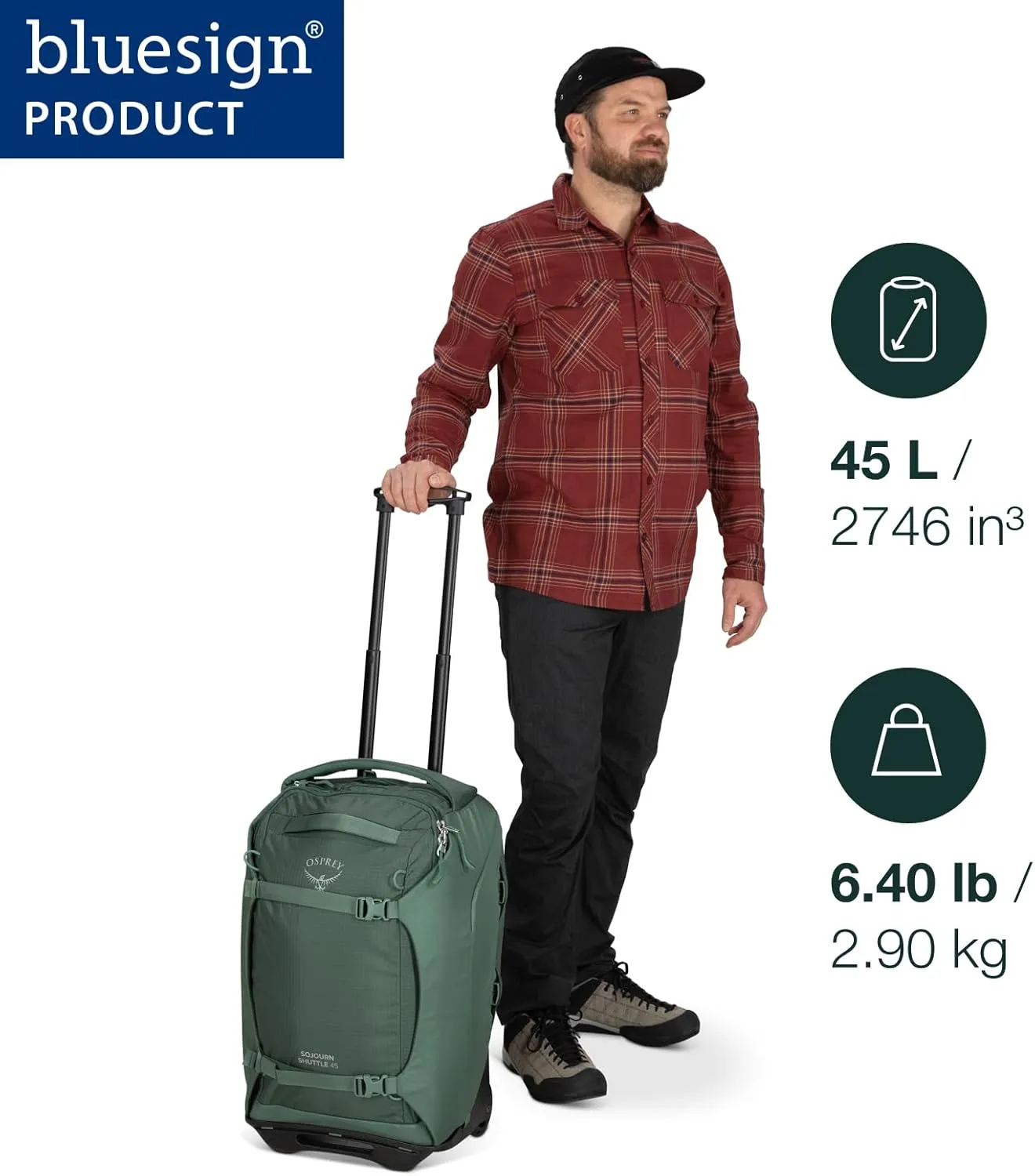 Osprey Sojourn Shuttle 22"/45L Wheeled Duffel Bag, Koseret Green