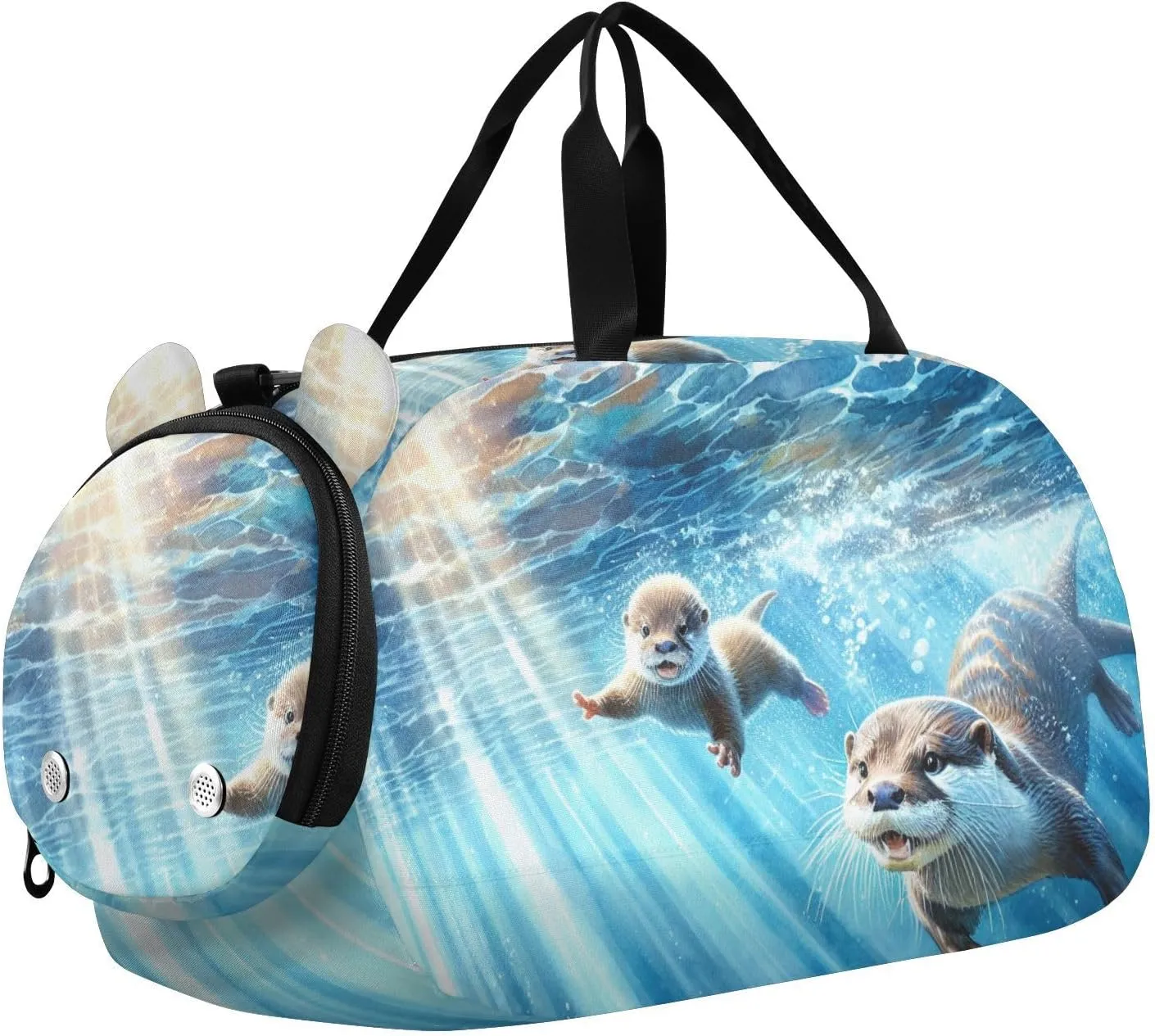 Otter Family Watercolor Duffle Bag for Girl, Sports Duffle Gym Bags with Shoe Compartment, Personalized Overnight Bag Travel Weekender for Kids