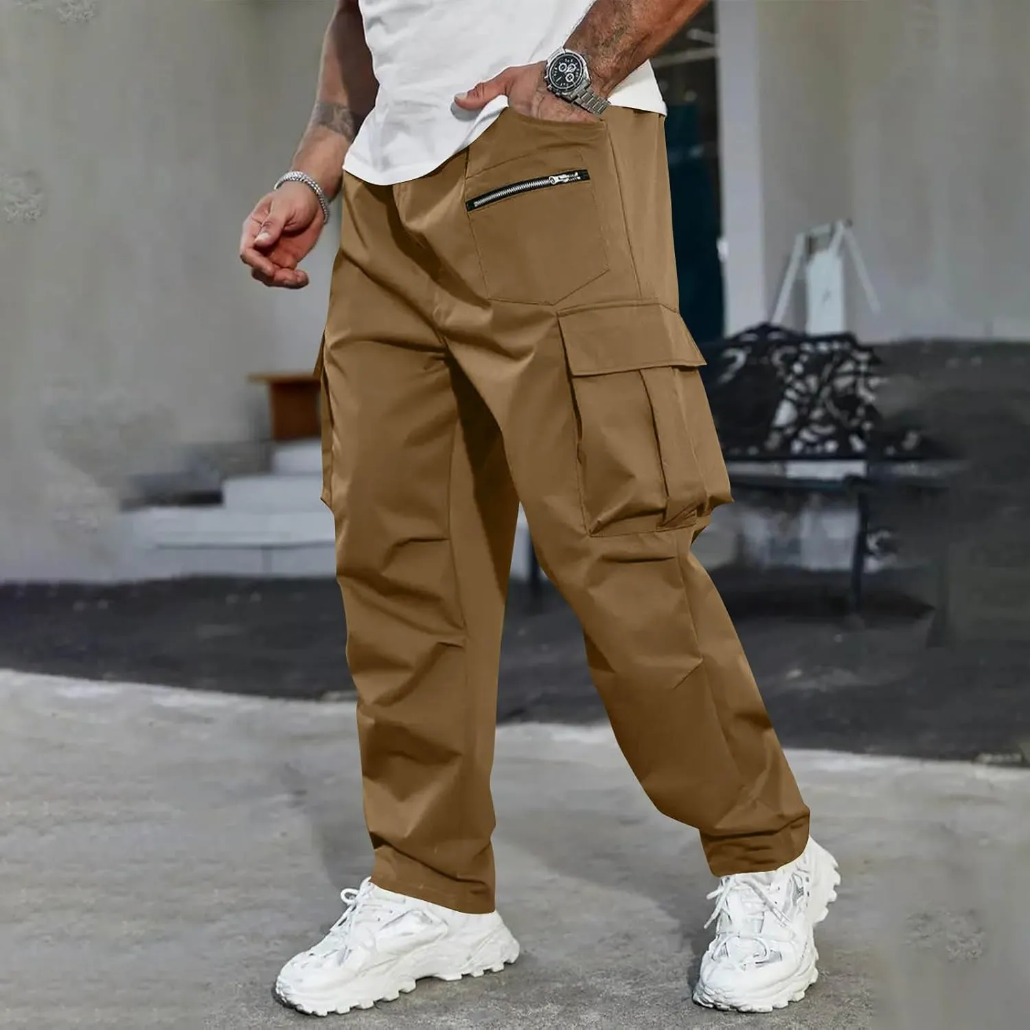 Outdoor Cargo Pants for Men 2025 Lightweight Baggy Street Hiking Pants with Multi-Pockets Oversized Twill Trousers