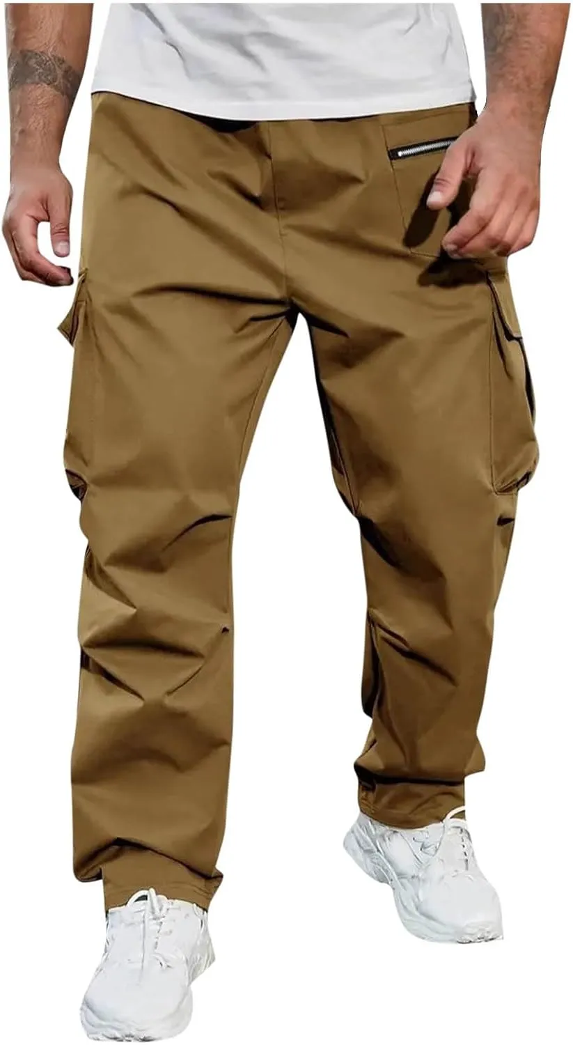 Outdoor Cargo Pants for Men 2025 Lightweight Baggy Street Hiking Pants with Multi-Pockets Oversized Twill Trousers