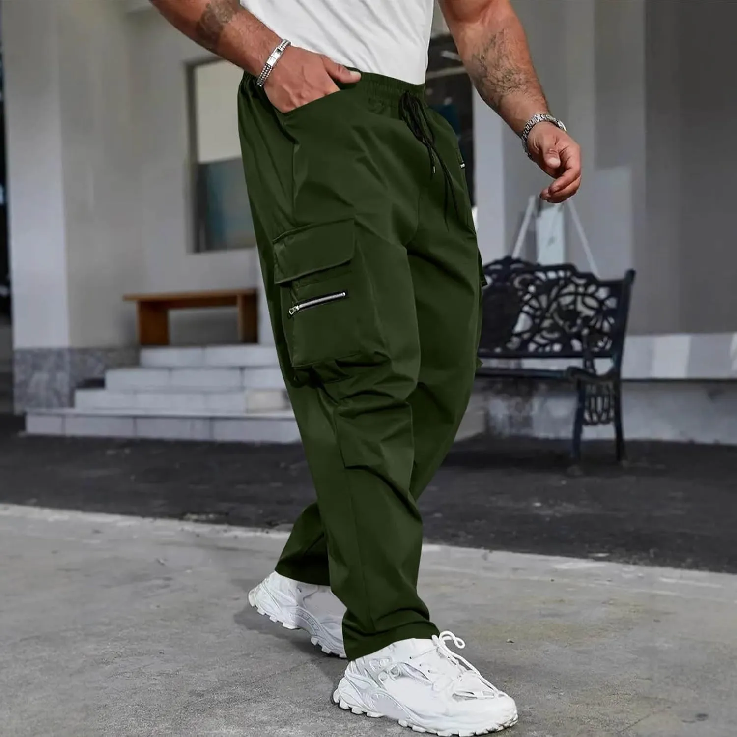 Outdoor Cargo Pants for Men 2025 Lightweight Baggy Street Hiking Pants with Multi-Pockets Oversized Twill Trousers