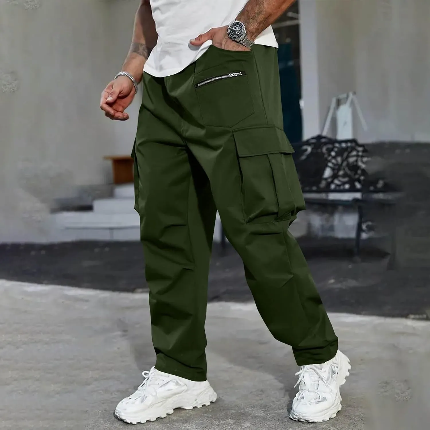Outdoor Cargo Pants for Men 2025 Lightweight Baggy Street Hiking Pants with Multi-Pockets Oversized Twill Trousers