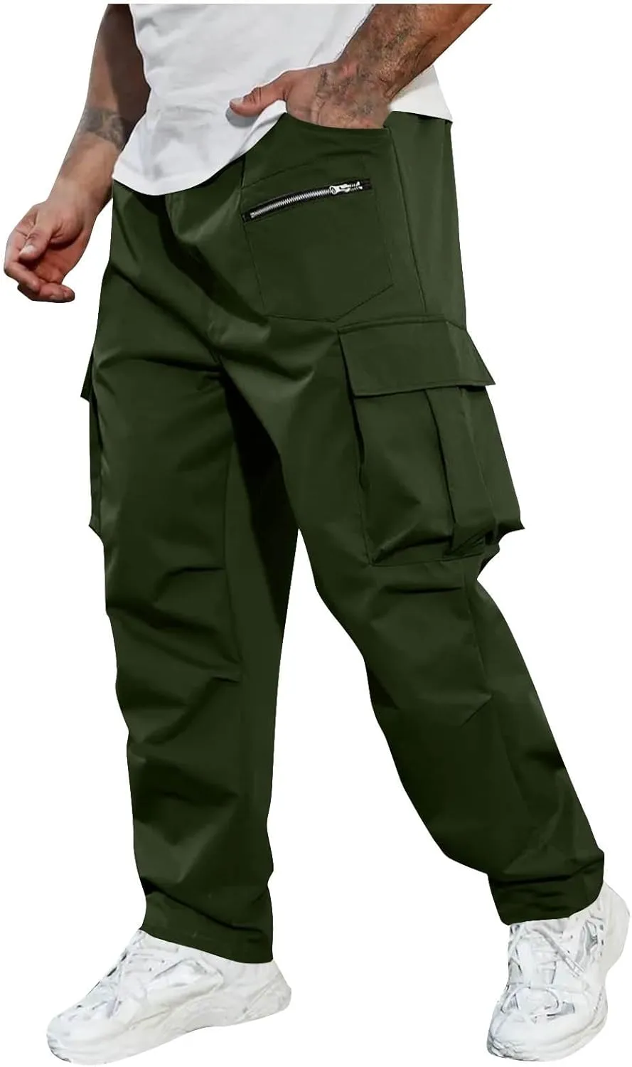 Outdoor Cargo Pants for Men 2025 Lightweight Baggy Street Hiking Pants with Multi-Pockets Oversized Twill Trousers