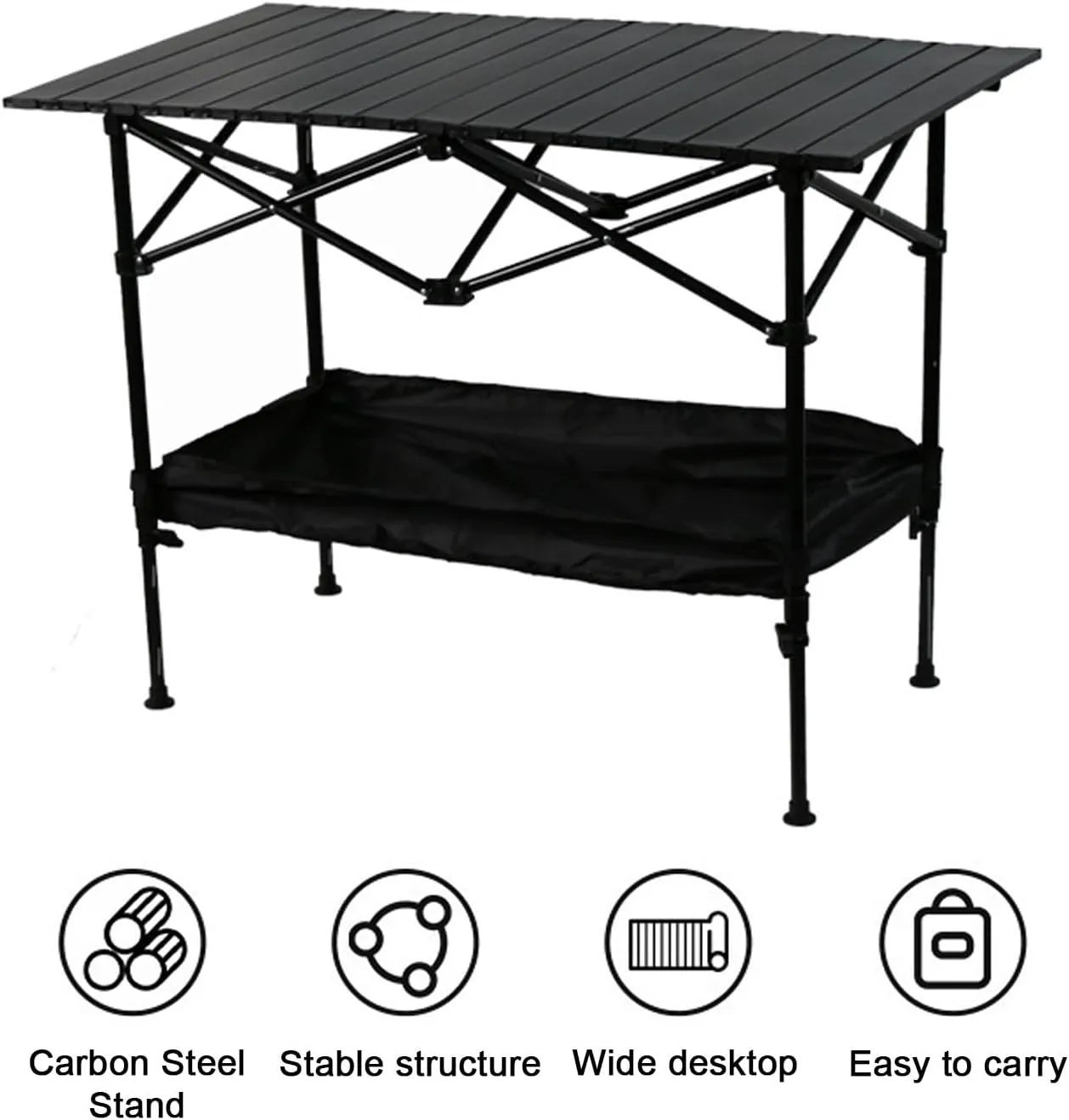 Outdoor Liftable Egg Roll Table, Folding Table, Portable Picnic Table Height Adjustable with Carrying Bag,Suitable for Outdoor,Camping,Picnic, Backyard and Barbecue,Suitable for 2-4 People(Black,47.2X