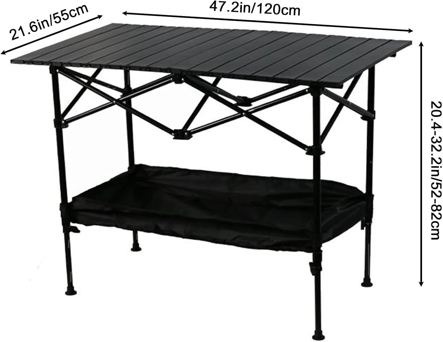Outdoor Liftable Egg Roll Table, Folding Table, Portable Picnic Table Height Adjustable with Carrying Bag,Suitable for Outdoor,Camping,Picnic, Backyard and Barbecue,Suitable for 2-4 People(Black,47.2X