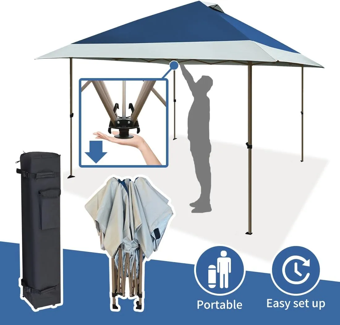 OUTDOOR LIVING SUNTIME 13x13 Instant Easy Pop Up Canopy,Portable Commercial Gazebo Camping Gazebo Tent Shelter with Wheeled Roller Carry Bag, Bonus Weight Sandbags, Stakes, Ropes - Navy