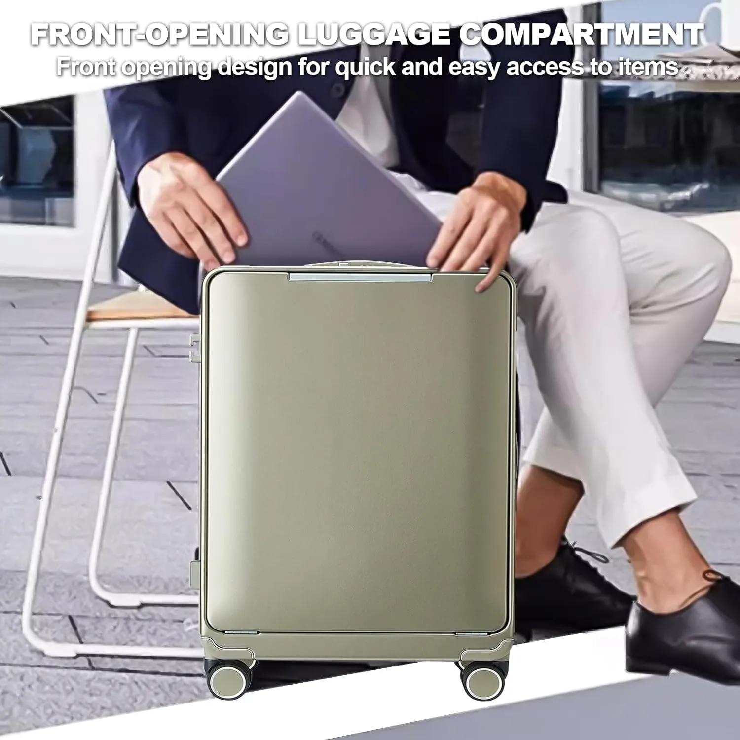 OUZZO Luggage,20-inch Carry-on Luggage with Aluminum Frame, Carry On Luggage with Front Pocket, Wheeled Soft Handle, TSA Approved Lock,Hardshell Suitcase,Sliver