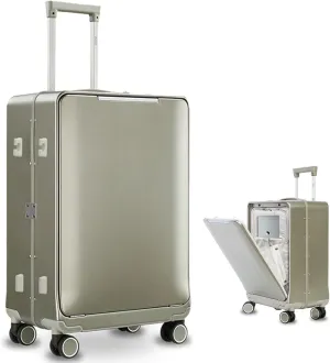 OUZZO Luggage,20-inch Carry-on Luggage with Aluminum Frame, Carry On Luggage with Front Pocket, Wheeled Soft Handle, TSA Approved Lock,Hardshell Suitcase,Sliver