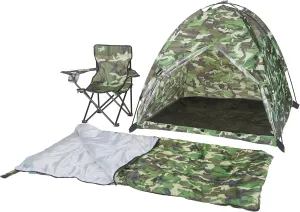 Pacific Play Tents 23335 Kids Green Camo Dome Tent Set with Sleeping Bag and Chair