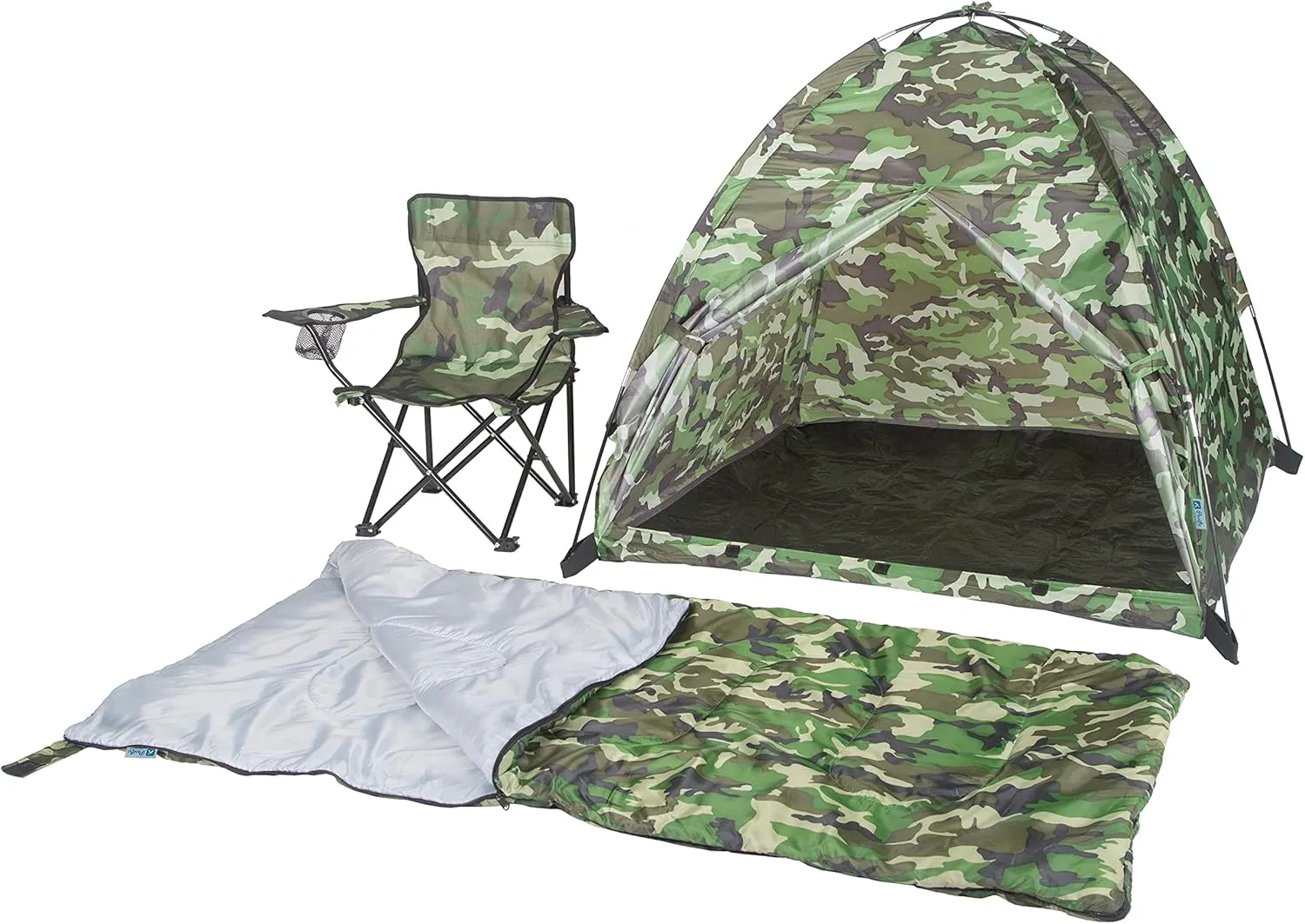 Pacific Play Tents 23335 Kids Green Camo Dome Tent Set with Sleeping Bag and Chair