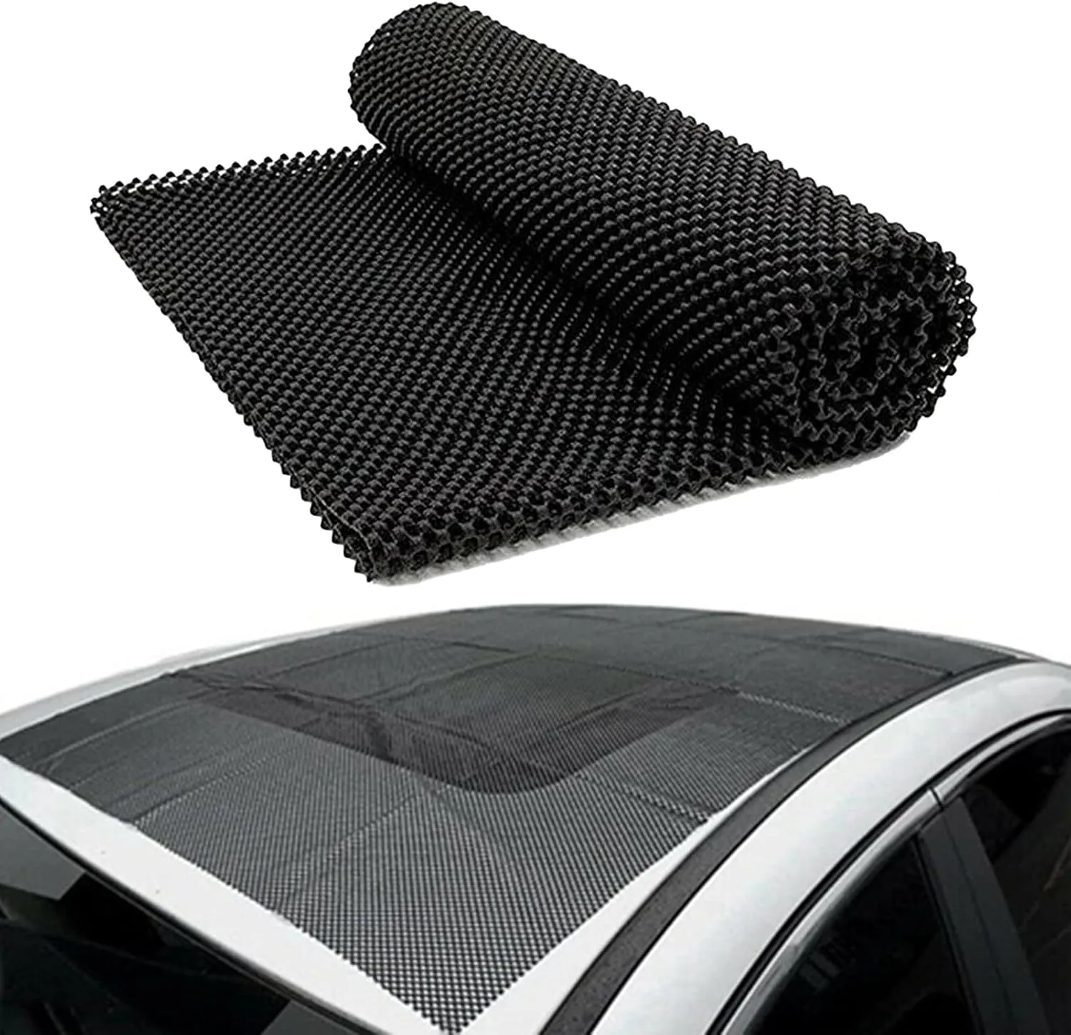 Pack-1 Car Trunk Anti-Slip Mat, 3.93 Ft x 3.28 Ft Multi-Function Flexible Cuttable Roof Table Protector, Waterproof Anti-Scratch Foldable Vehicle Cargo Net Mat, Universal for Cars Home (Black)