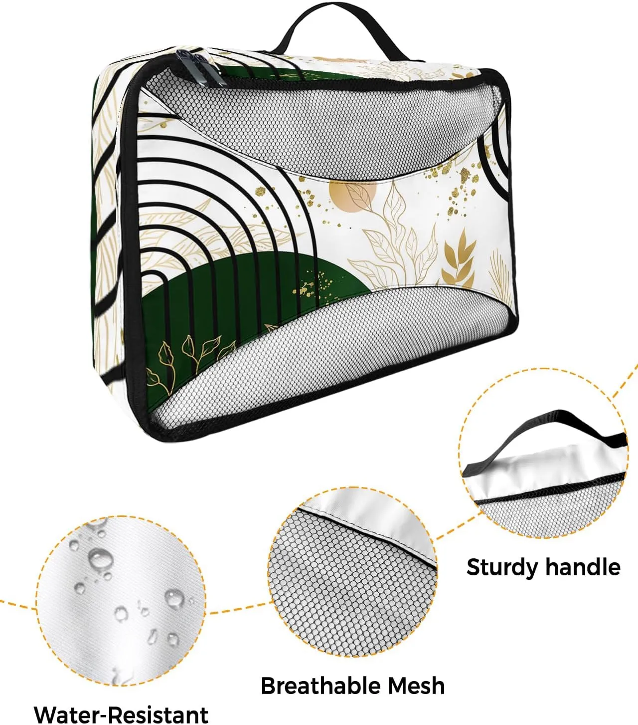 Packing Cubes for Travel, 4 Set Travel Packing Organized Cubes Boho Abstract Leaf Plant Bohemian White Waterproof Luggage Organizer with Laundry Bag Shoe Bag Travel Accessories for Carry On Suitcases