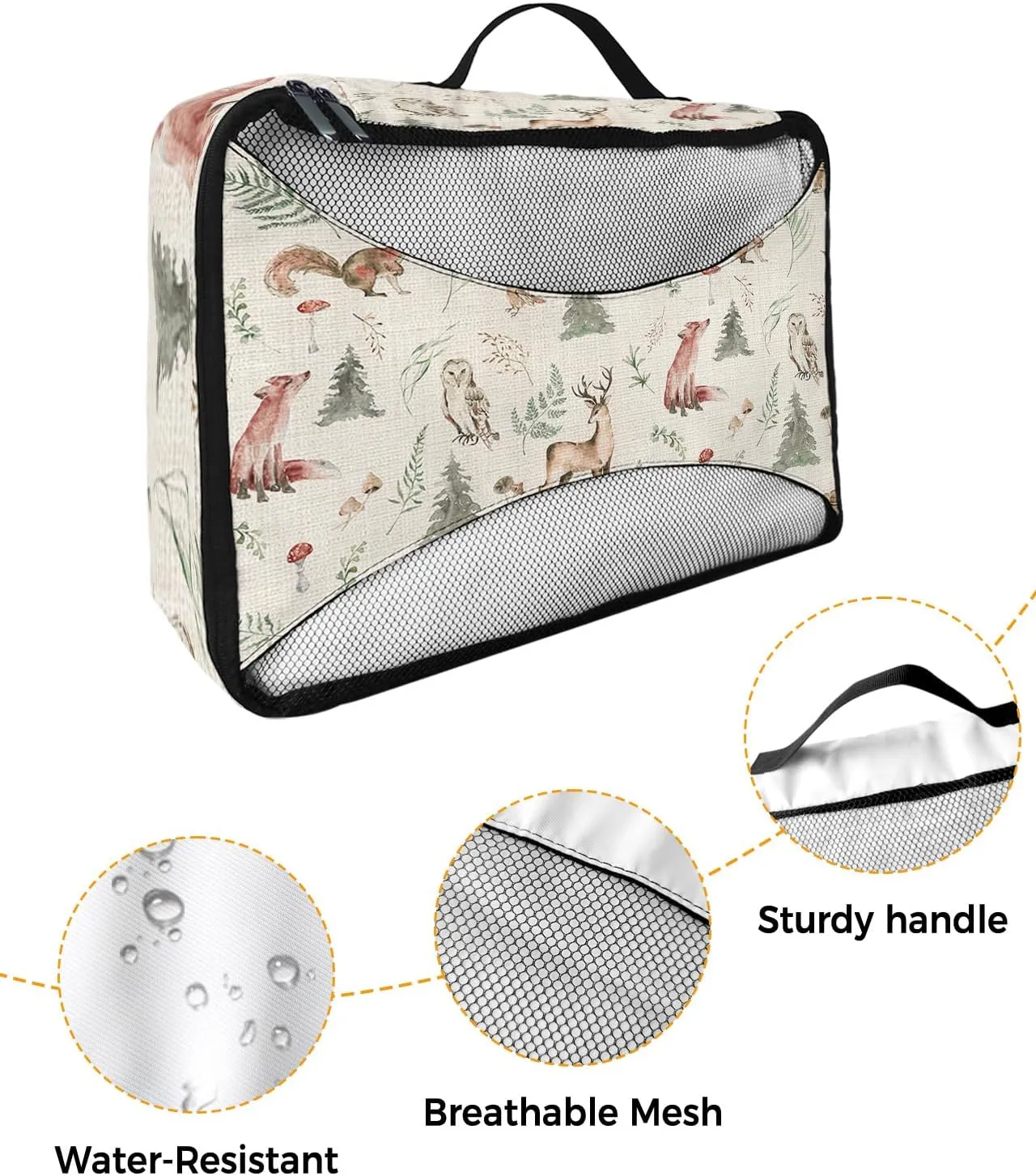 Packing Cubes for Travel, 4 Set Travel Packing Organized Cubes Retro Christmas Elk Owl Fox Xmas Tree Mushroom Waterproof Luggage Organizer with Laundry Bag Travel Accessories for Carry On Suitcases