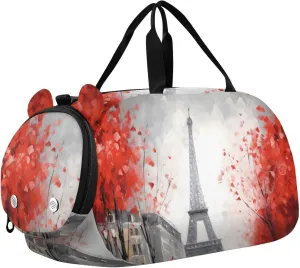 Paris Tower Duffle Bag for Girl, Sports Duffle Gym Bags with Shoe Compartment, Personalized Overnight Bag Travel Weekender for Kids