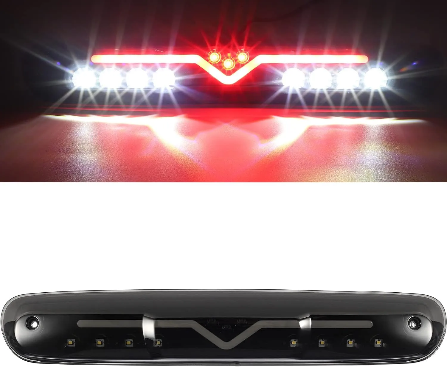 Partsam High Mount Stop Light Led 3rd Brake Replacement for 07-13 Silverado/Sierra 1500 2500HD 3500HD Third Rear Cab Roof Center Tail Cargo Lamp(Smoke Lens)