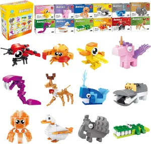 Party Favors for Kids,12PCS Mini Building Blocks Animal, Building Sets Stem Toys, Assorted Building Blocks Sets for Birthday Party Gift,Goodie Bags, Prize,Cake Topper