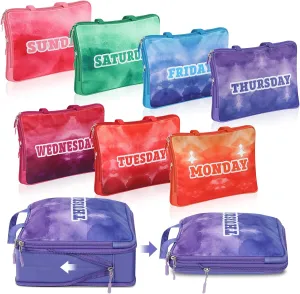 Paterr 7 Pcs Days of Week Packing Cubes Compression Packing Cubes for Kids Summer Camp Travel Colorful Daily Outfit Suitcase Organizers Zippered Storage Bag for Cruise Vacation Essentials
