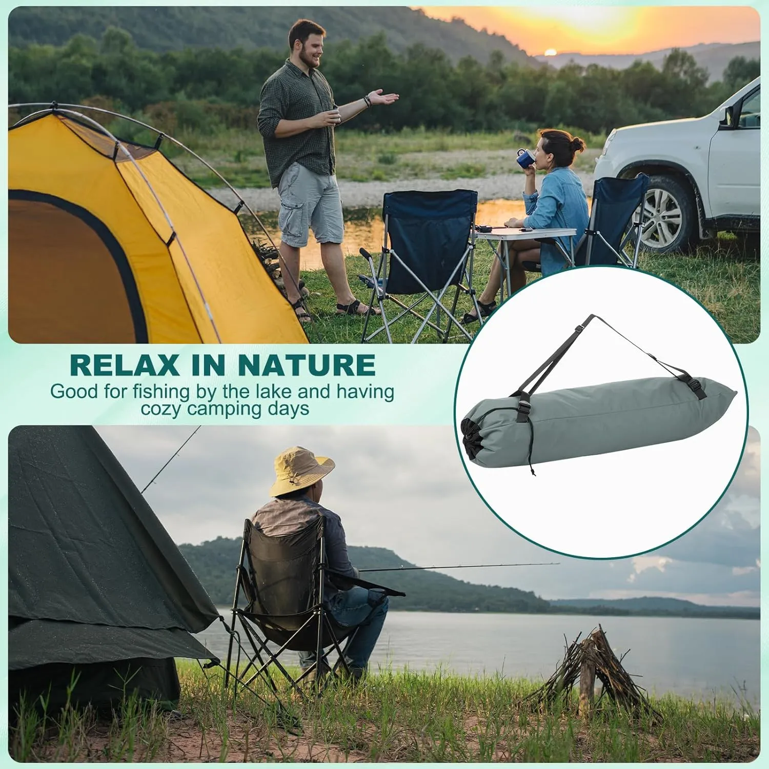 PATIKIL Foldable Camp Chair Replacement Bag, 2 Pcs Camping Chairs Folding Chair Carry Bag with Adjustable Shoulder Strap for Outdoor Camping Fishing Storage, Gray, Black