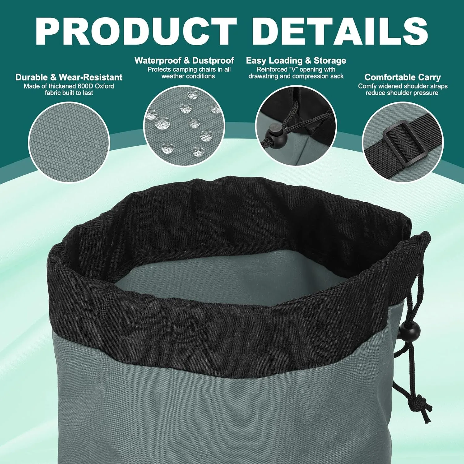 PATIKIL Foldable Camp Chair Replacement Bag, 2 Pcs Camping Chairs Folding Chair Carry Bag with Adjustable Shoulder Strap for Outdoor Camping Fishing Storage, Gray, Black