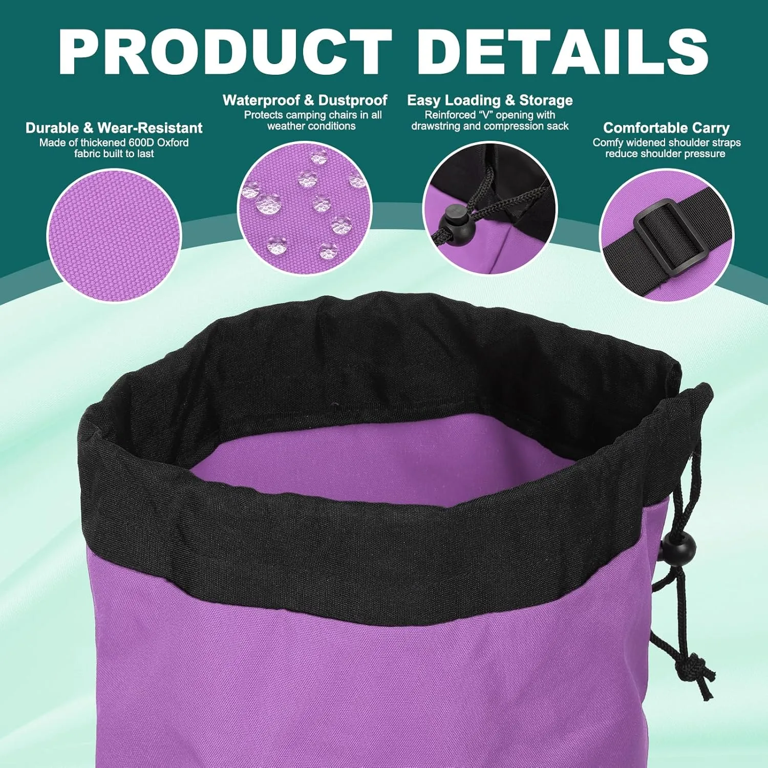 PATIKIL Foldable Camp Chair Replacement Bag, Camping Chairs Folding Chair Carry Bag with Adjustable Shoulder Strap for Outdoor Camping Fishing Storage, Purple
