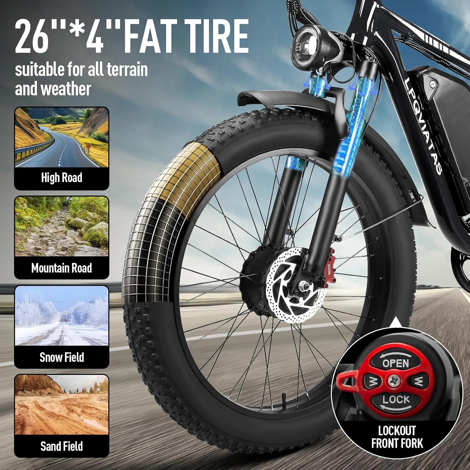 Peak 3000W/5000W Fat Tire Dual Motor Ebike 52V 23Ah/34Ah Battery,26"x4"/24”x4” Electric Mountain Bicycle for Adults Men 38MPH/46MPH Full Lockable Suspension Ebike 90 Miles/105 Mile Range（US Warehouse)