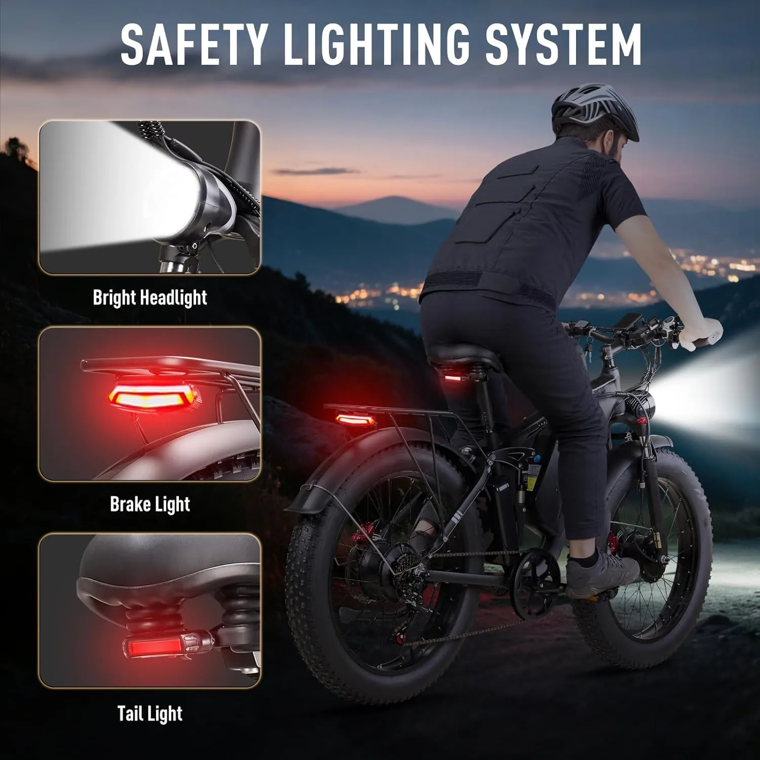 Peak 3000W/5000W Fat Tire Dual Motor Ebike 52V 23Ah/34Ah Battery,26"x4"/24”x4” Electric Mountain Bicycle for Adults Men 38MPH/46MPH Full Lockable Suspension Ebike 90 Miles/105 Mile Range（US Warehouse)