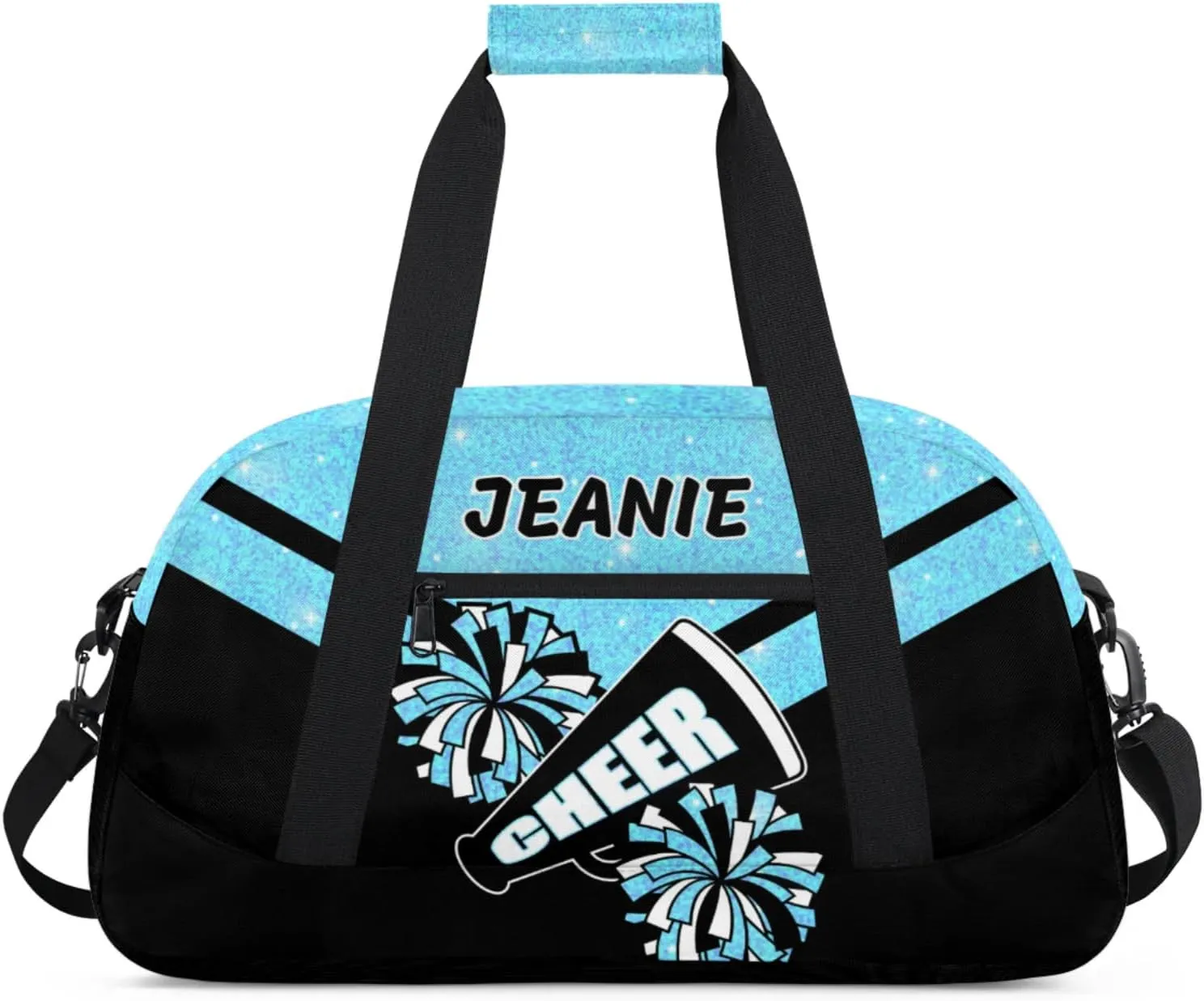 Personalize Cheer Duffel Bags with Custom Name & Text Sport Dance Gym Bags Garment Bags Gift for Girls Kids Cheerleaders Overnight Weekender Travel Blue Glitter