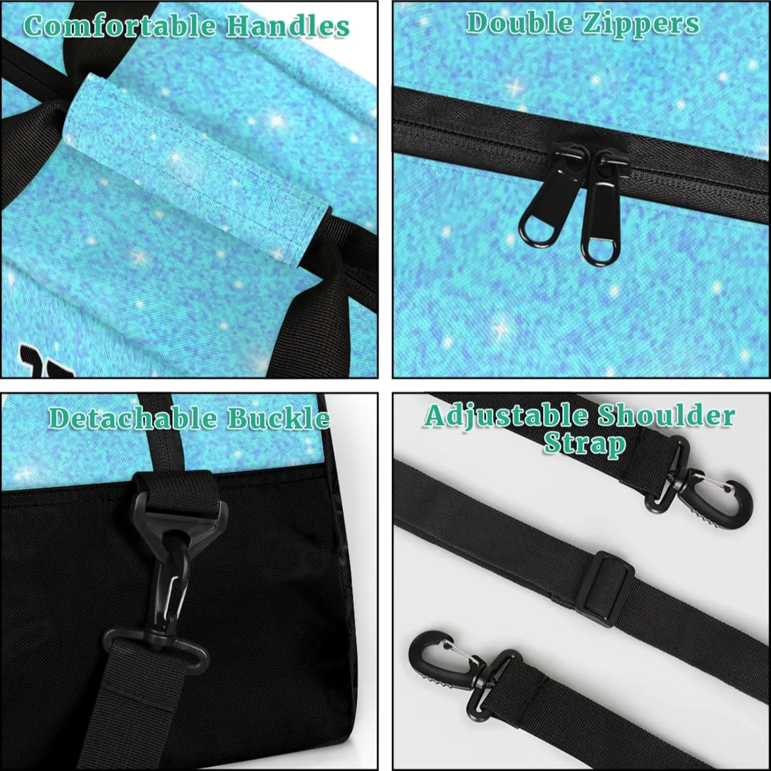 Personalize Cheer Duffel Bags with Custom Name & Text Sport Dance Gym Bags Garment Bags Gift for Girls Kids Cheerleaders Overnight Weekender Travel Blue Glitter
