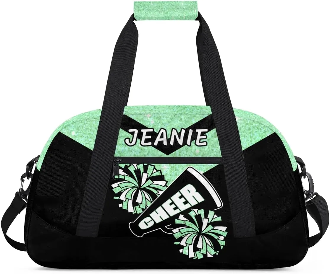 Personalize Cheer Duffel Bags with Custom Name & Text Sport Dance Gym Bags Garment Bags Gift for Girls Kids Cheerleaders Overnight Weekender Travel Indigo Sequins