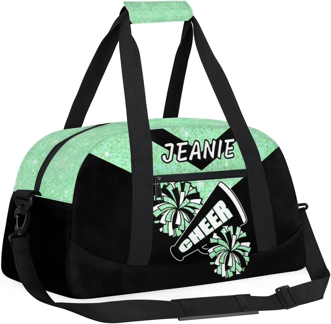 Personalize Cheer Duffel Bags with Custom Name & Text Sport Dance Gym Bags Garment Bags Gift for Girls Kids Cheerleaders Overnight Weekender Travel Indigo Sequins