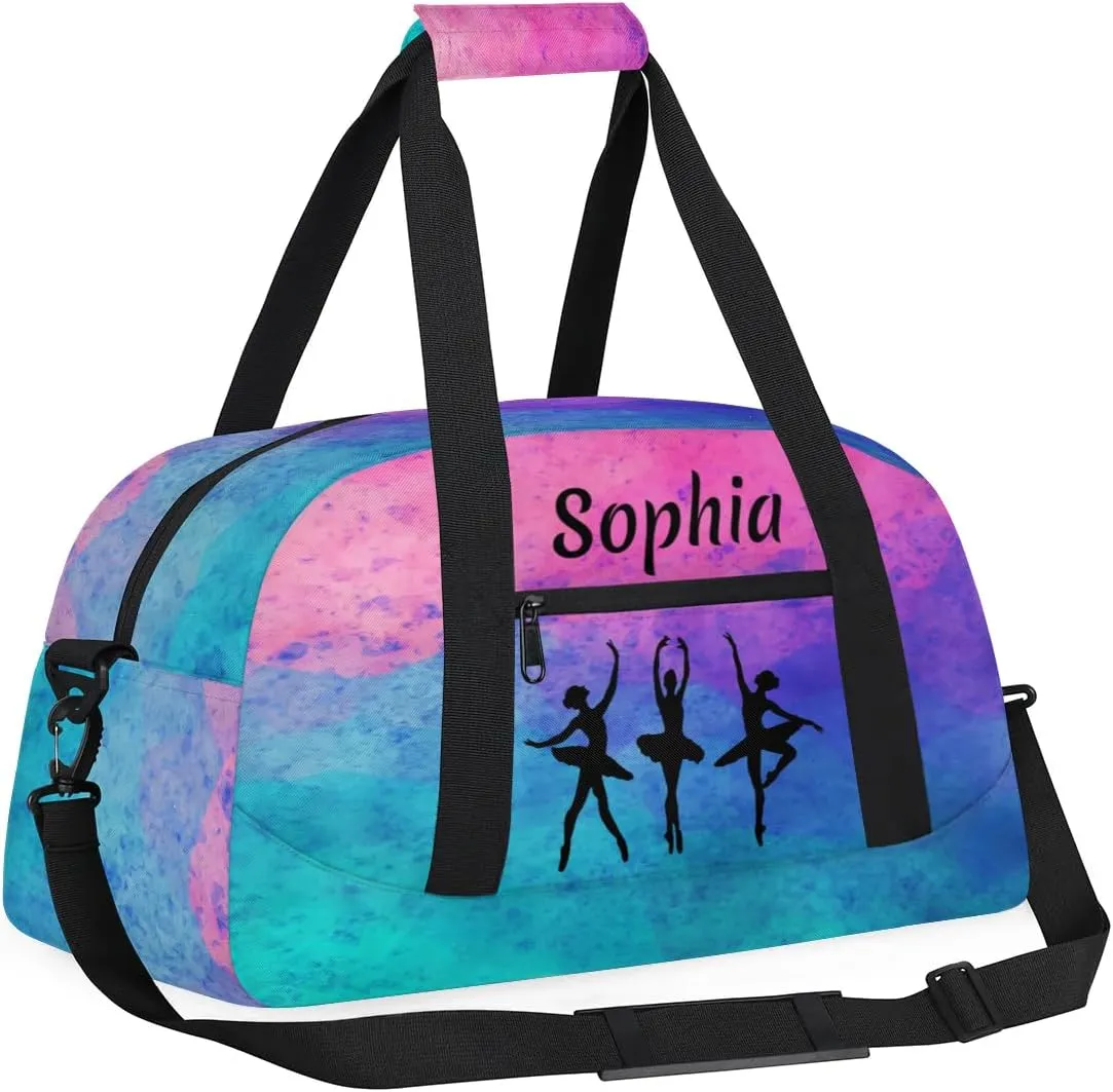 Personalized Dance Bag Girl Sport Duffel Bag, Custom Kids Gym Bag, Customize Travel Duffle Bag with Name, Overnight Weekender Bags,Watercolor Gradient Hotpink, Dance Gifts