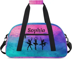 Personalized Dance Bag Girl Sport Duffel Bag, Custom Kids Gym Bag, Customize Travel Duffle Bag with Name, Overnight Weekender Bags,Watercolor Gradient Hotpink, Dance Gifts