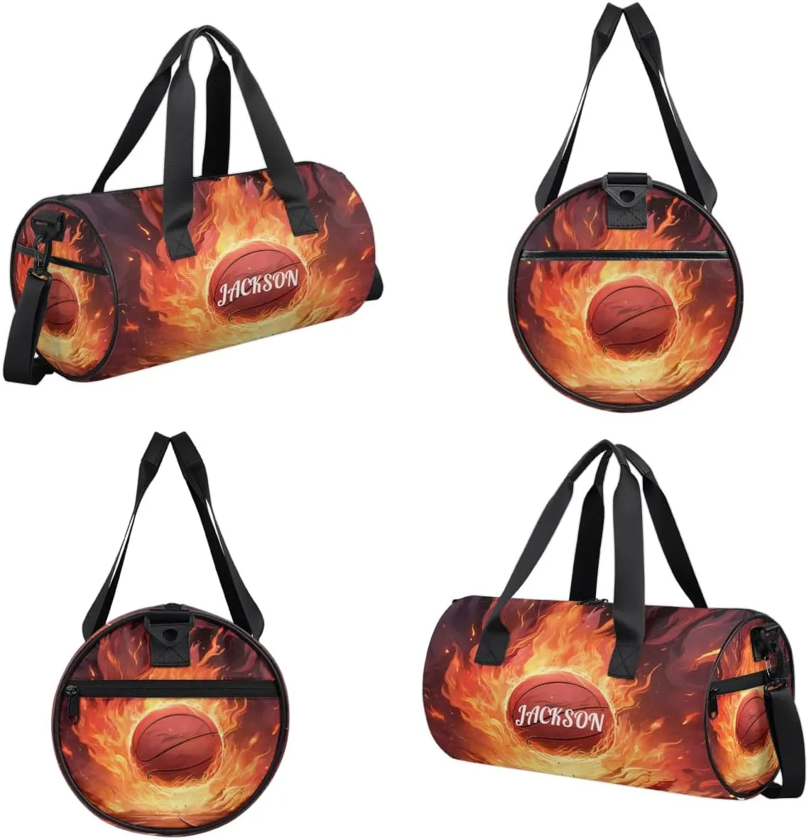 Personalized Dance Bag Gym Bag for Girls Boys, Personalized Custom Sports Gym Bag, Cylindrical Kids Travel Duffel Bags Weekender Overnight Bag for Teen Kids, Fire Sports Basketball