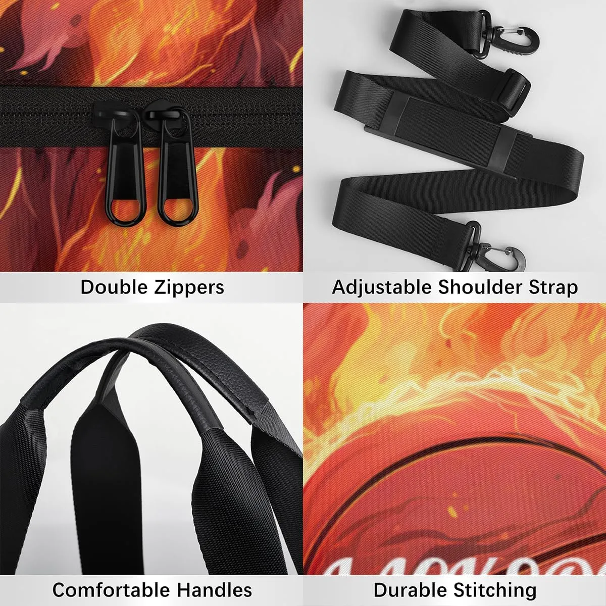 Personalized Dance Bag Gym Bag for Girls Boys, Personalized Custom Sports Gym Bag, Cylindrical Kids Travel Duffel Bags Weekender Overnight Bag for Teen Kids, Fire Sports Basketball