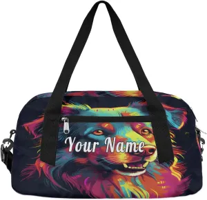 Personalized Kids Duffel Bag Art Painting Dog,Custom Sport Gym Bag for Boys Girls,WWeekender Overnight Bags Travel Duffel Bag,Customized Kids Gift