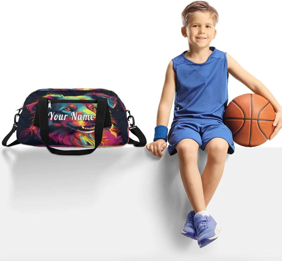 Personalized Kids Duffel Bag Art Painting Dog,Custom Sport Gym Bag for Boys Girls,WWeekender Overnight Bags Travel Duffel Bag,Customized Kids Gift