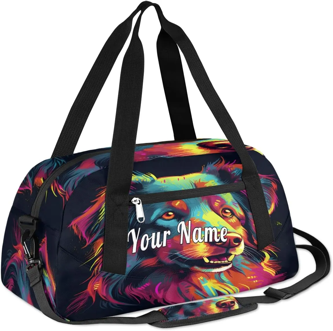 Personalized Kids Duffel Bag Art Painting Dog,Custom Sport Gym Bag for Boys Girls,WWeekender Overnight Bags Travel Duffel Bag,Customized Kids Gift