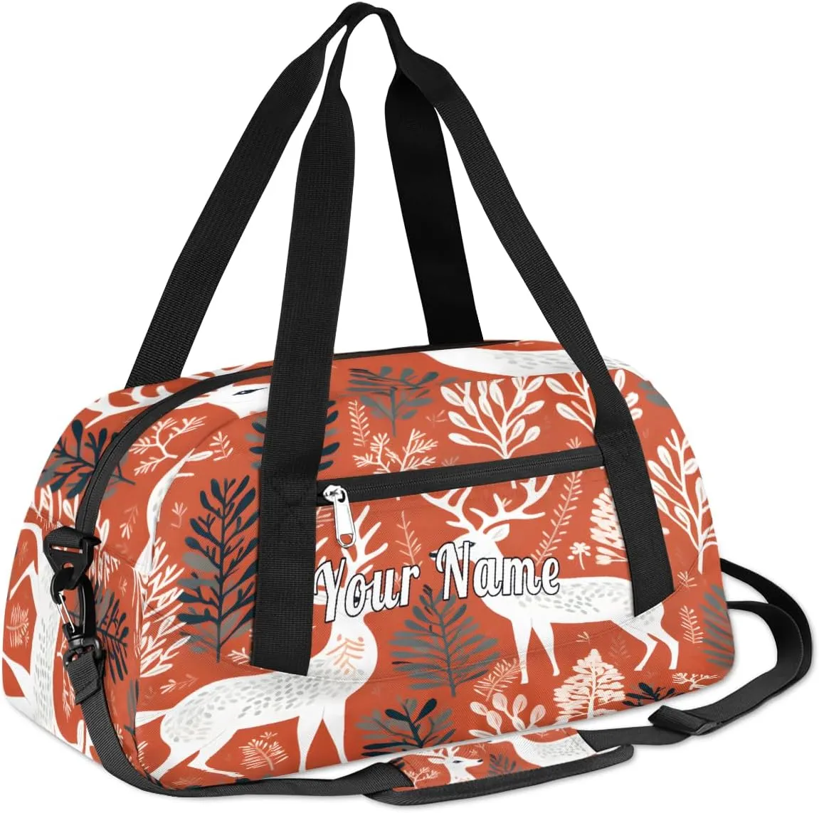 Personalized Kids Duffel Bag Christmas Deer Forest Tree,Custom Sport Gym Bag for Boys Girls,WWeekender Overnight Bags Travel Duffel Bag,Customized Kids Gift