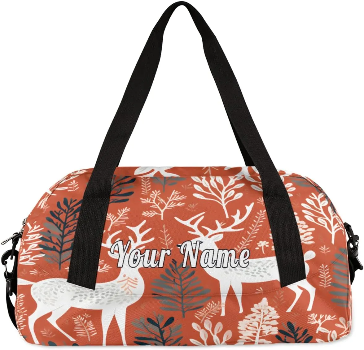 Personalized Kids Duffel Bag Christmas Deer Forest Tree,Custom Sport Gym Bag for Boys Girls,WWeekender Overnight Bags Travel Duffel Bag,Customized Kids Gift