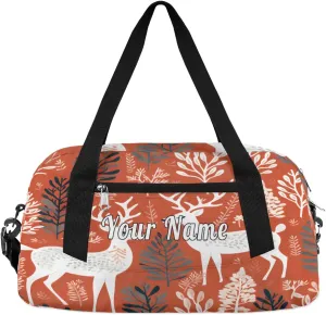 Personalized Kids Duffel Bag Christmas Deer Forest Tree,Custom Sport Gym Bag for Boys Girls,WWeekender Overnight Bags Travel Duffel Bag,Customized Kids Gift