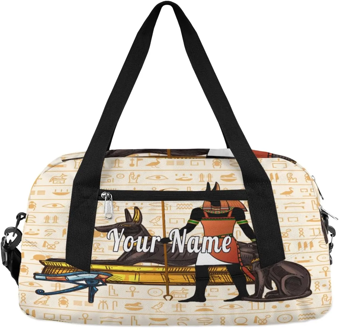 Personalized Kids Duffel Bag Egypt Anubis Hieroglyph,Custom Sport Gym Bag for Boys Girls,WWeekender Overnight Bags Travel Duffel Bag,Customized Kids Gift