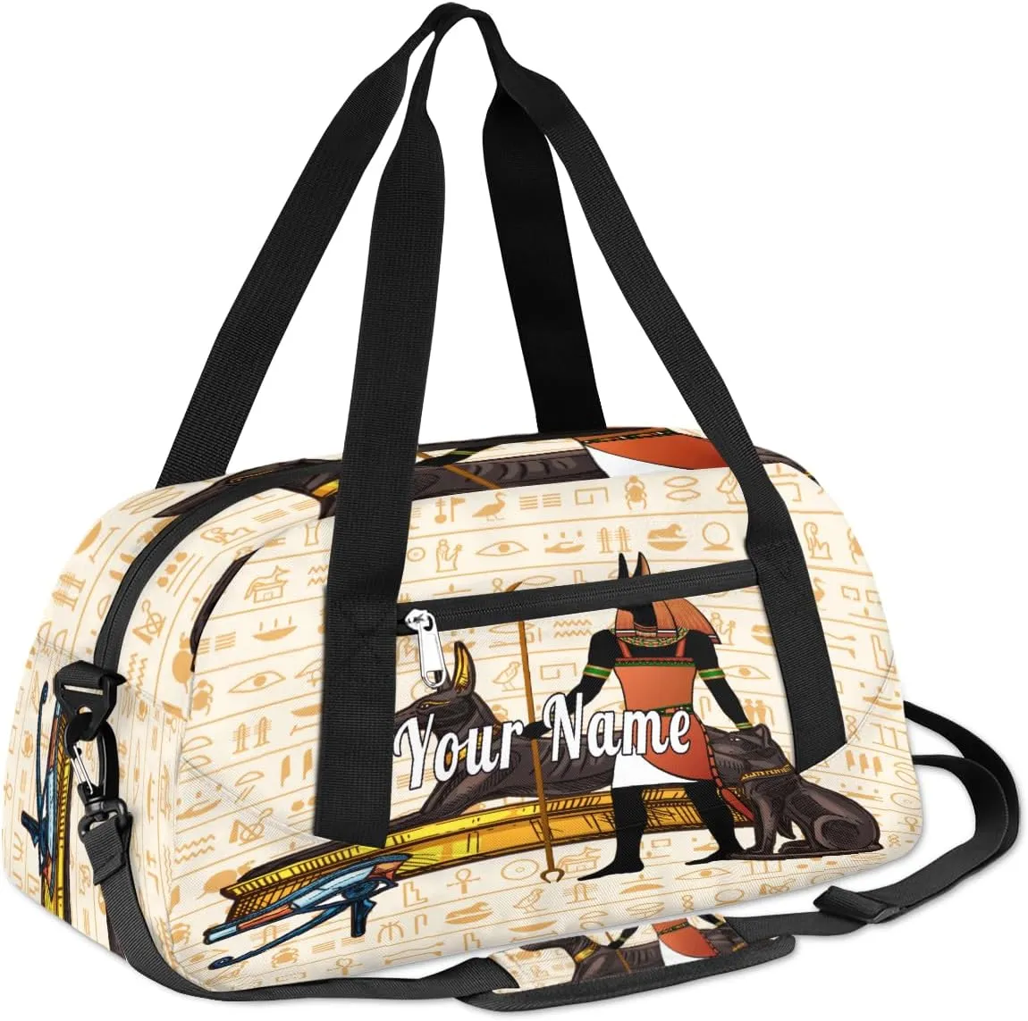 Personalized Kids Duffel Bag Egypt Anubis Hieroglyph,Custom Sport Gym Bag for Boys Girls,WWeekender Overnight Bags Travel Duffel Bag,Customized Kids Gift