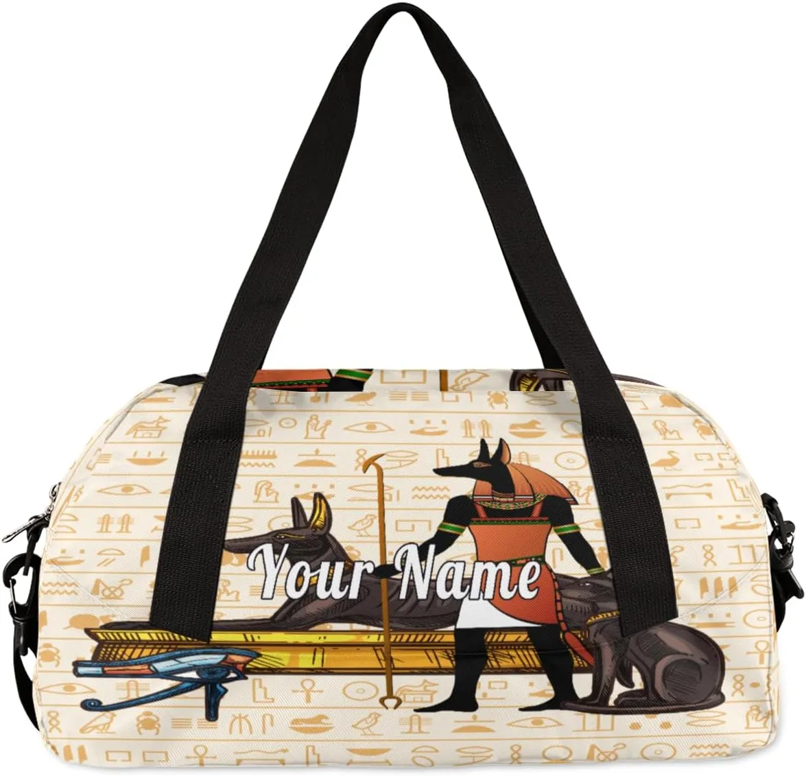 Personalized Kids Duffel Bag Egypt Anubis Hieroglyph,Custom Sport Gym Bag for Boys Girls,WWeekender Overnight Bags Travel Duffel Bag,Customized Kids Gift
