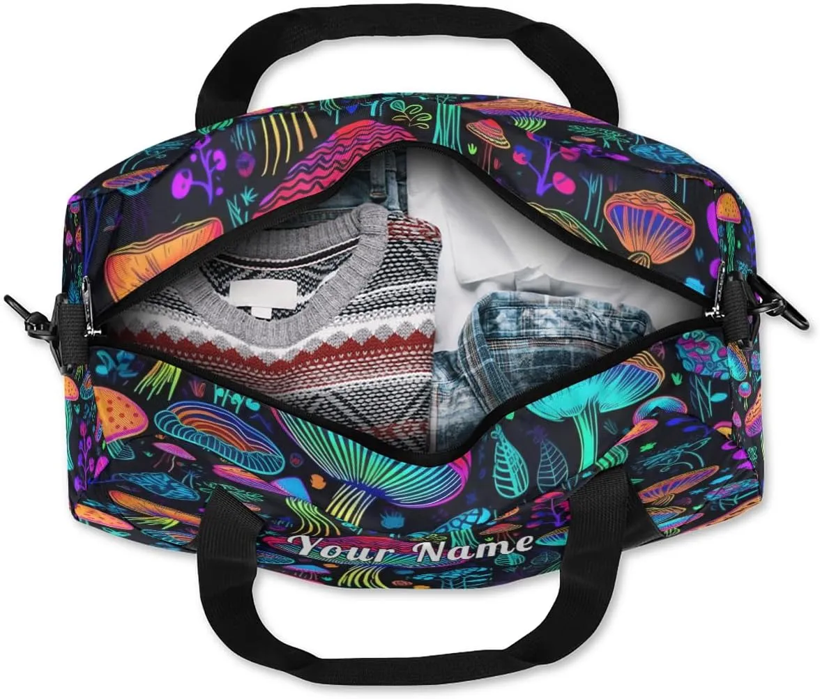 Personalized Kids Duffel Bag Fantasy Colorful Mushroom Pattern,Custom Sport Gym Bag for Boys Girls,WWeekender Overnight Bags Travel Duffel Bag,Customized Kids Gift